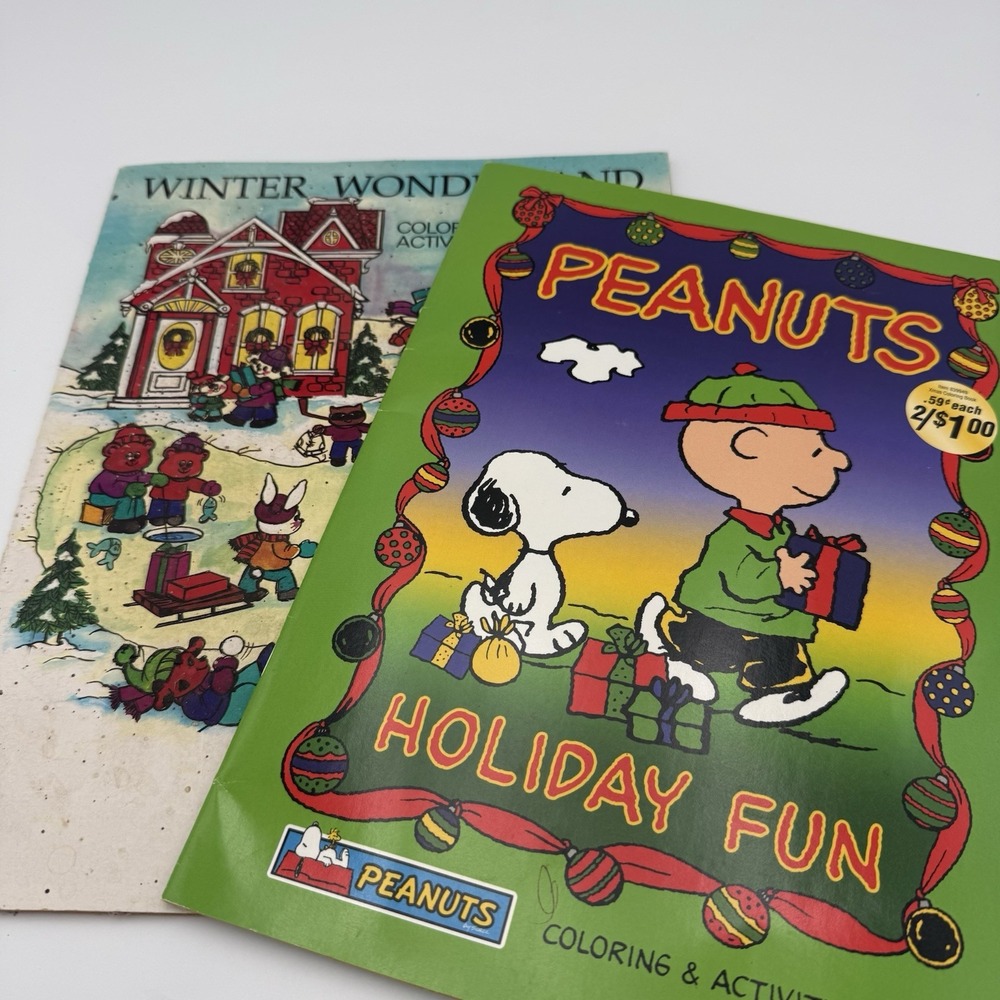 Vtg Chrisrmas Coloring Book Lot 2 Peanuts Holiday Fun 2003 Landoll '91‎ Winter